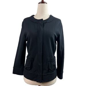 Club Monaco Black Snap Front Raw Edge Cardigan Sweater Blazer M